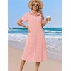 Zeagoo Summer Dresses for Women 2026 Button Down Shirt Dresses Aline Long Sundress Short Sleeve Beach Travel Cover Up(Pink)