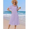 Zeagoo Summer Dresses for Women 2026 Button Down Shirt Dresses Aline Long Sundress Short Sleeve Beach Travel Cover Up(Purple Stripe)