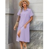 Zeagoo Summer Dresses for Women 2026 Button Down Shirt Dresses Aline Long Sundress Short Sleeve Beach Travel Cover Up(Purple Stripe)