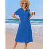 Zeagoo Summer Dresses for Women 2026 Button Down Shirt Dresses Aline Long Sundress Short Sleeve Beach Travel Cover Up(Royal Blue)
