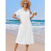 Zeagoo Summer Dresses for Women 2026 Button Down Shirt Dresses Aline Long Sundress Short Sleeve Beach Travel Cover Up(White)
