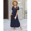 Zeagoo Summer Dresses for Women 2026 Maxi Dresses Vacation Sundress Short Sleeve Casual Sundresses Split Dress with Pockets(Blue)