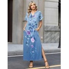 Zeagoo Summer Dresses for Women 2026 Maxi Dresses Vacation Sundress Short Sleeve Casual Sundresses Split Dress with Pockets(Floral-bf171)