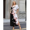 Zeagoo Summer Dresses for Women 2026 Maxi Dresses Vacation Sundress Short Sleeve Casual Sundresses Split Dress with Pockets(Floral-bf348)