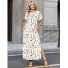 Zeagoo Summer Dresses for Women 2026 Maxi Dresses Vacation Sundress Short Sleeve Casual Sundresses Split Dress with Pockets(Floral-wf109)