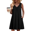 Zeagoo Summer Dresses for Women 2026 Sleeveless Dress V Neck Tank Dress Pleated Floral Tshirt Sundresses with Pockets(Black)