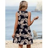 Zeagoo Summer Dresses for Women 2026 Sleeveless Dress V Neck Tank Dress Pleated Floral Tshirt Sundresses with Pockets(Black- Khaki Leaf)