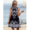 Zeagoo Summer Dresses for Women 2026 Sleeveless Dress V Neck Tank Dress Pleated Floral Tshirt Sundresses with Pockets(Black White Floral)