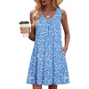 Zeagoo Summer Dresses for Women 2026 Sleeveless Dress V Neck Tank Dress Pleated Floral Tshirt Sundresses with Pockets(Blue Floral)