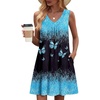 Zeagoo Summer Dresses for Women 2026 Sleeveless Dress V Neck Tank Dress Pleated Floral Tshirt Sundresses with Pockets(Butterfly-printed)