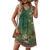 Zeagoo Summer Dresses for Women 2026 Sleeveless Dress V Neck Tank Dress Pleated Floral Tshirt Sundresses with Pockets(Green Floral)