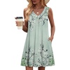 Zeagoo Summer Dresses for Women 2026 Sleeveless Dress V Neck Tank Dress Pleated Floral Tshirt Sundresses with Pockets(Green Floral-printed)