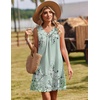 Zeagoo Summer Dresses for Women 2026 Sleeveless Dress V Neck Tank Dress Pleated Floral Tshirt Sundresses with Pockets(Green Floral-printed)