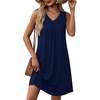 Zeagoo Summer Dresses for Women 2026 Sleeveless Dress V Neck Tank Dress Pleated Floral Tshirt Sundresses with Pockets(Navy Blue)