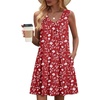 Zeagoo Summer Dresses for Women 2026 Sleeveless Dress V Neck Tank Dress Pleated Floral Tshirt Sundresses with Pockets(Red-floral)