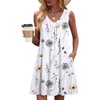 Zeagoo Summer Dresses for Women 2026 Sleeveless Dress V Neck Tank Dress Pleated Floral Tshirt Sundresses with Pockets(White Floral)