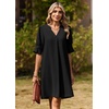 Zeagoo Summer Dresses for Women 2026 V Neck Ruffle Sleeve Loose Shift Dress Hawaiian Sundress Beach Vacation Clothes(Black)