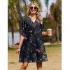 Zeagoo Summer Dresses for Women 2026 V Neck Ruffle Sleeve Loose Shift Dress Hawaiian Sundress Beach Vacation Clothes(Black Floral)