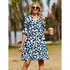 Zeagoo Summer Dresses for Women 2026 V Neck Ruffle Sleeve Loose Shift Dress Hawaiian Sundress Beach Vacation Clothes(Blue Leaves)