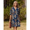Zeagoo Summer Dresses for Women 2026 V Neck Ruffle Sleeve Loose Shift Dress Hawaiian Sundress Beach Vacation Clothes(Deep Blue Ethnic Floral)