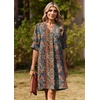 Zeagoo Summer Dresses for Women 2026 V Neck Ruffle Sleeve Loose Shift Dress Hawaiian Sundress Beach Vacation Clothes(Ethnic Style)