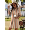 Zeagoo Summer Dresses for Women 2026 V Neck Ruffle Sleeve Loose Shift Dress Hawaiian Sundress Beach Vacation Clothes(Khaki Vertical Stripes)