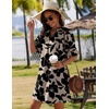 Zeagoo Summer Dresses for Women 2026 V Neck Ruffle Sleeve Loose Shift Dress Hawaiian Sundress Beach Vacation Clothes(Light Brown – Black Floral)