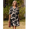 Zeagoo Summer Dresses for Women 2026 V Neck Ruffle Sleeve Loose Shift Dress Hawaiian Sundress Beach Vacation Clothes(Light Brown – Black Floral)