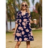 Zeagoo Summer Dresses for Women 2026 V Neck Ruffle Sleeve Loose Shift Dress Hawaiian Sundress Beach Vacation Clothes(Navy Blue – Pink Flowers)