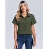Zeagoo Summer Tops for Women Short Sleeve Button Down Shirt V Neck Blouse(Army Green)