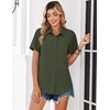 Zeagoo Summer Tops for Women Short Sleeve Button Down Shirt V Neck Blouse(Army Green)