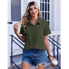 Zeagoo Summer Tops for Women Short Sleeve Button Down Shirt V Neck Blouse(Army Green)