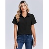 Zeagoo Summer Tops for Women Short Sleeve Button Down Shirt V Neck Blouse(Black)