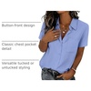 Zeagoo Summer Tops for Women Short Sleeve Button Down Shirt V Neck Blouse(Dark Blue)