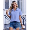 Zeagoo Summer Tops for Women Short Sleeve Button Down Shirt V Neck Blouse(Dark Blue)