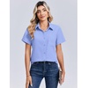 Zeagoo Summer Tops for Women Short Sleeve Button Down Shirt V Neck Blouse(Dark Blue)