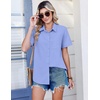 Zeagoo Summer Tops for Women Short Sleeve Button Down Shirt V Neck Blouse(Dark Blue)