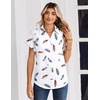 Zeagoo Summer Tops for Women Short Sleeve Button Down Shirt V Neck Blouse(Feathers White)