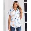 Zeagoo Summer Tops for Women Short Sleeve Button Down Shirt V Neck Blouse(Floral White)