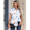 Zeagoo Summer Tops for Women Short Sleeve Button Down Shirt V Neck Blouse(Floral White)