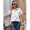 Zeagoo Summer Tops for Women Short Sleeve Button Down Shirt V Neck Blouse(Floral White)