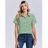 Zeagoo Summer Tops for Women Short Sleeve Button Down Shirt V Neck Blouse(Green Leaves)