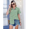 Zeagoo Summer Tops for Women Short Sleeve Button Down Shirt V Neck Blouse(Green Leaves)