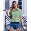 Zeagoo Summer Tops for Women Short Sleeve Button Down Shirt V Neck Blouse(Green Leaves)