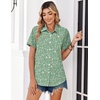 Zeagoo Summer Tops for Women Short Sleeve Button Down Shirt V Neck Blouse(Green Leaves)
