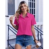 Zeagoo Summer Tops for Women Short Sleeve Button Down Shirt V Neck Blouse(Hot Pink)