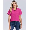 Zeagoo Summer Tops for Women Short Sleeve Button Down Shirt V Neck Blouse(Hot Pink)