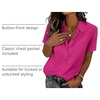 Zeagoo Summer Tops for Women Short Sleeve Button Down Shirt V Neck Blouse(Hot Pink)