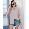 Zeagoo Summer Tops for Women Short Sleeve Button Down Shirt V Neck Blouse(Khaki)