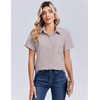 Zeagoo Summer Tops for Women Short Sleeve Button Down Shirt V Neck Blouse(Khaki)